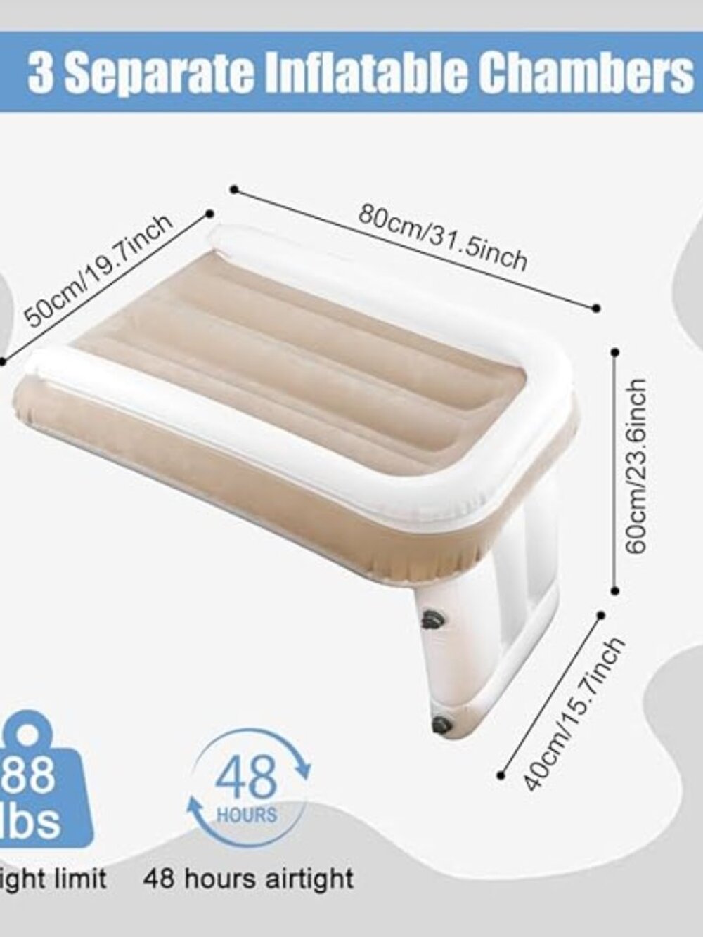 Tan White Inflatable Toddler Airplane Mattress Kids Travel Bed-Fast Set Up-NEW